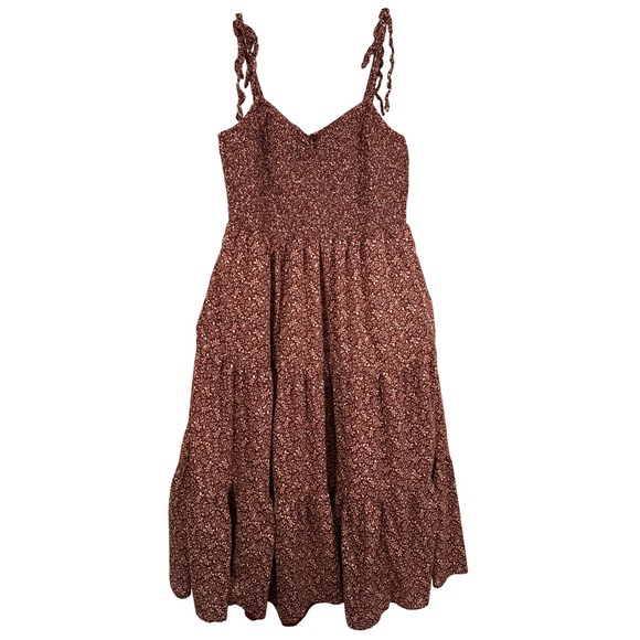 Madewell Dresses & Skirts - Madewell Lucie Tie Strap Tiered Midi Dress Stained Mahogany Floral L NF877